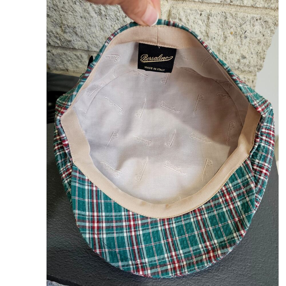 Borsalino Hat, Newsboy Made in Italy 99% Cotton Green Red Plaid US Sz 7 3/8 New - Picture 3 of 11